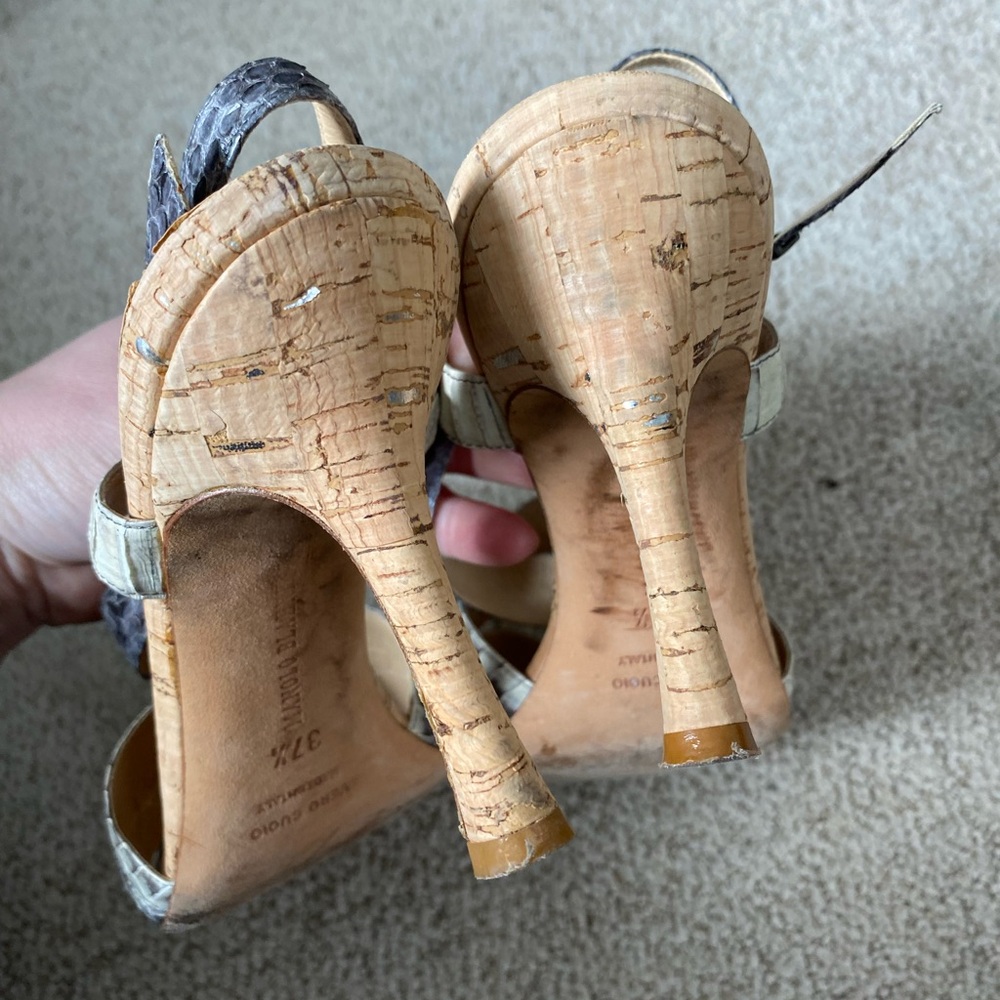 Manolo Blahnik Python Cork Slingback Heels - image 4